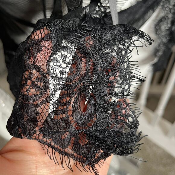 Sexy Romantic Sheer Black Lace Robe G String Thong Women's Size L #680 - Picture 7 of 12